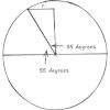 a circle with a radius drawn at an angle of 55 degrees